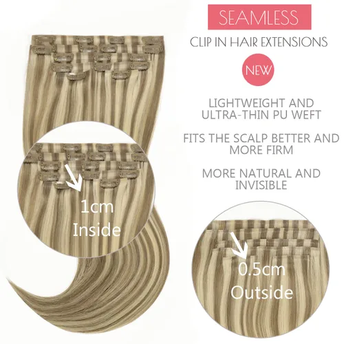 Miniatura 3 de Loxxy Extensiones de cabello humano sin costuras con clip para mujer, ultra invisible, trama de poliuretano, extensiones de cabello con clip
