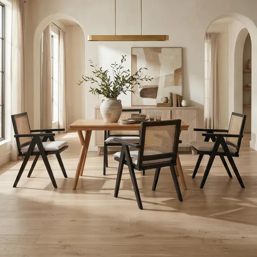 Miniatura 9 de Hyfirm Juego de 2 sillas de comedor de ratán negro, sillas de comedor de madera y caña de granja con asiento de bastón, sillones de cocina de ratán