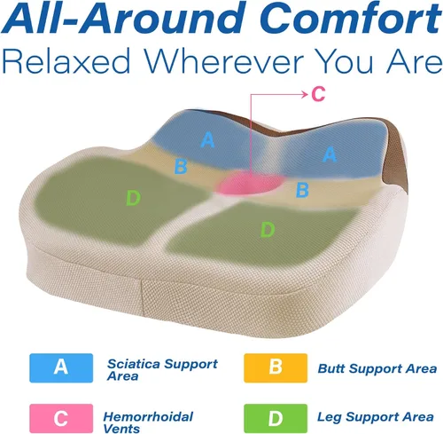 Miniatura 4 de Cojín de asiento de coche: cojín ergonómico de espuma viscoelástica para aliviar el dolor de ciática, almohada de asiento de conducción más grande