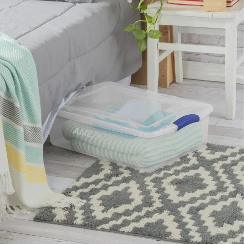 Miniatura 4 de Contenedor de almacenamiento de plástico para debajo de la cama de 32 cuartos de galón con tapa de pestillo, contenedor apilable transparente