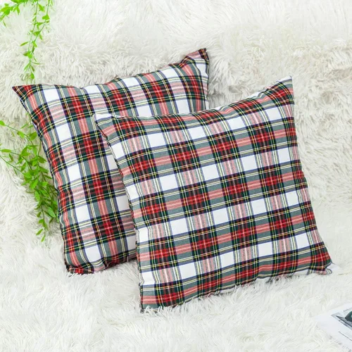 Miniatura 6 de Paquete de 2 fundas de almohada de cuadros rojos para decoración navideña, fundas de almohada a cuadros de búfalo, fundas de almohada de tartán