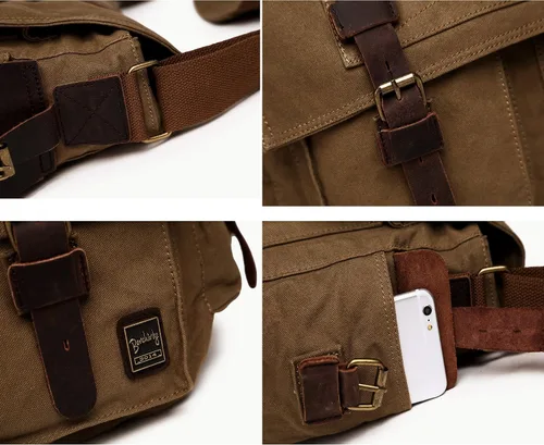 Miniatura 6 de Bolso de hombro para hombres, bolso mensajero de lienzo militar clásico de Berchirly, de 13.3–17.3 pulgadas, de regreso a la escuela