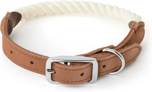 Miniatura 16 de Mile High Life Collares para perros, collares de algodón suave con hebilla de metal pesado, collar clásico para cachorros con puntas de cuero