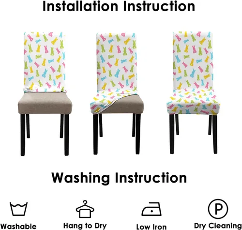 Miniatura 6 de Juego de 4 fundas para sillas de comedor de Pascua, fundas coloridas para sillas Parsons, conejos, conejos, fundas de asiento de silla