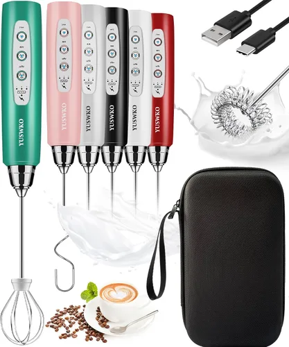 Miniatura 37 de YUSWKO - Espumador de leche recargable de mano con 3 cabezas, mezclador de bebidas con 3 velocidades ajustables para latte, cappuccino, chocolate