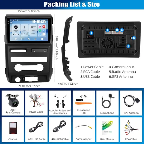 Miniatura 7 de [4+128G] Android 15 Radio de coche estéreo para Ford F150 F-150 2009-2012 con Carplay inalámbrico y Android Auto, radio de coche de 9 pulgadas