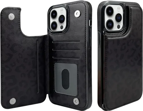 Miniatura 13 de Funda tipo cartera de piel con tapa compatible con iPhone 13 Pro Max de 6.7 pulgadas, para mujeres y niñas con tarjetero y doble cierre magnético