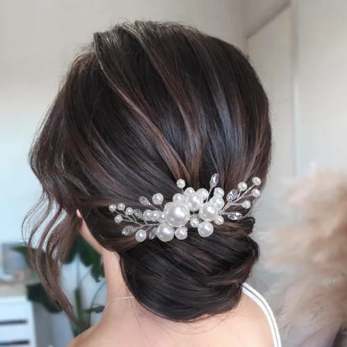 Miniatura 3 de Evild Accesorios para el cabello de perlas Peine de pelo de novia de boda Piezas de pelo nupcial para mujeres (plata)