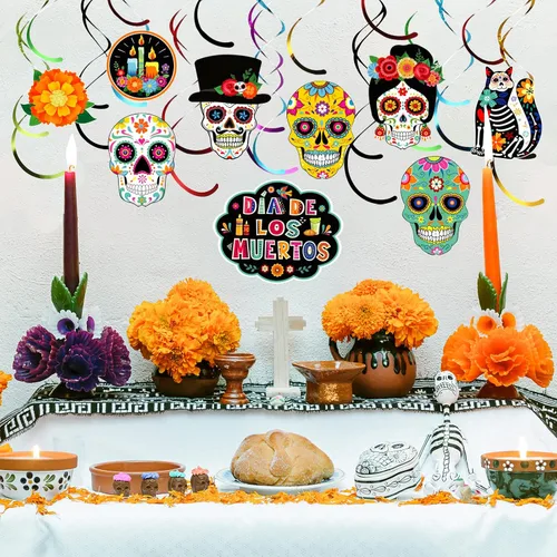 Miniatura 6 de Decoraciones del Día de los Muertos, decoración de remolinos colgantes de calavera de azúcar, decoración del día de los muertos, decoración