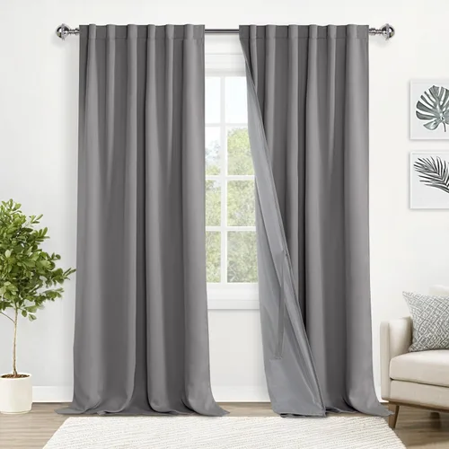 Miniatura 39 de XWZO Cortinas blancas 100% opacas con alzapaños, 2 capas gruesas completamente sombreadas con bolsillo para barra y pestaña trasera, cortinas