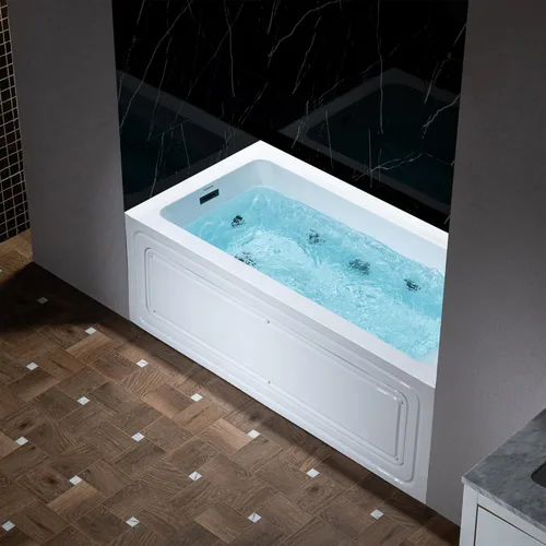 Miniatura 3 de WOODBRIDGE Bañera de hidromasaje rectangular de acrílico empotrada de 60" x 32" con jets calefactados en blanco con drenaje izquierdo, acabado negro