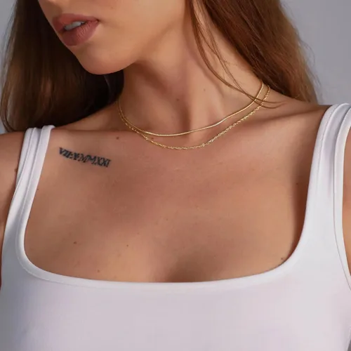 Miniatura 2 de ASCOMY Collares en capas para mujer, delicado collar de oro de 14 quilates chapado en oro de espiga para mujer, collar de cruz de perlas, clip