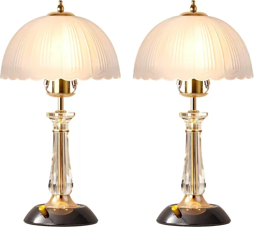 Miniatura 10 de Lámpara de mesa de cristal, lámpara de noche regulable con interruptor de encendido/apagado, modernas lámparas de vidrio para mesitas de noche