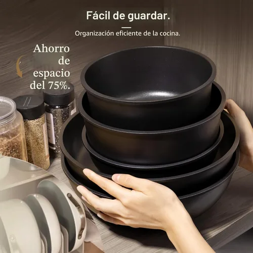 Miniatura 7 de Astercook - Juego de utensilios de cocina de cerámica antiadherente para RV, ollas y sartenes con mango desmontable/removible, apto para horno, Negro