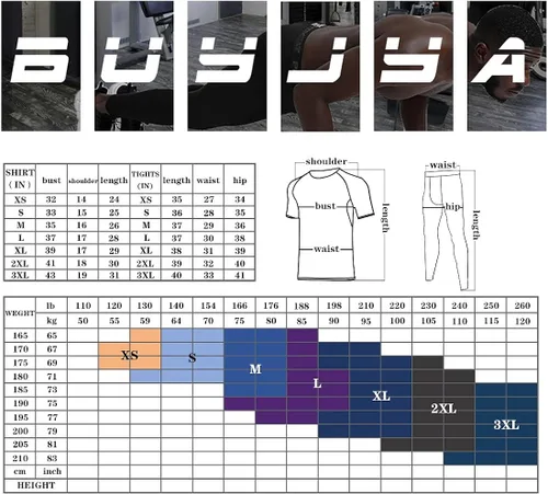 Miniatura 6 de BUYJYA 5 piezas de pantalones de compresión para hombre, camisa de manga larga, conjunto atlético, ropa de gimnasio, entrenamiento, regalo del día