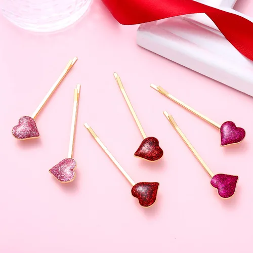 Miniatura 6 de Horquillas de corazón para el día de San Valentín para mujer, esmalte con purpurina y diamantes de imitación, pinzas para el cabello, pasadores