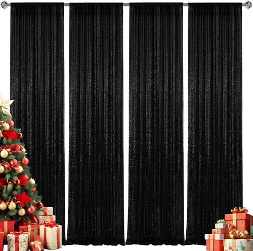 Miniatura 20 de 2 paneles de cortinas de fondo de lentejuelas verdes de 8 pies, cortinas de fondo de fotografía con purpurina para decoración de Navidad, boda