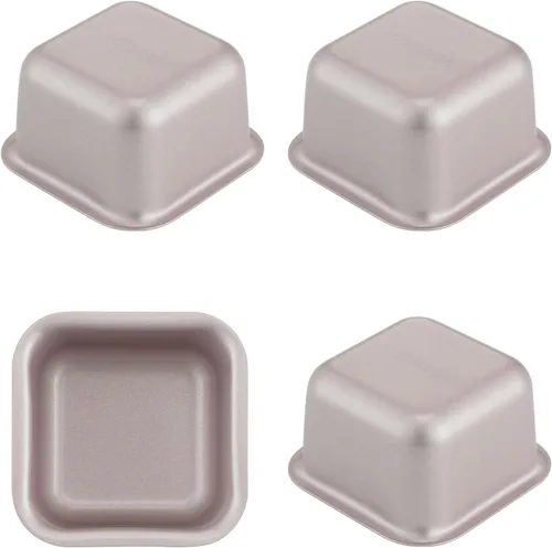 CHEFMADE Juego de moldes para pasteles de brownie, 2.4 pulgadas, 4 unidades, antiadherentes, cuadrados, para magdalenas, para horno y hornear