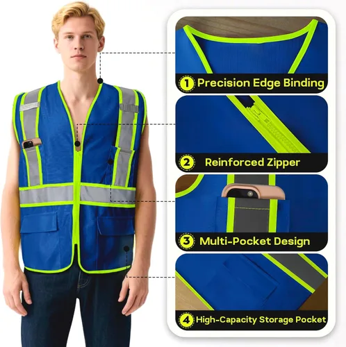 Miniatura 4 de Chaleco de seguridad personalizado BeautyWill con logotipo personalizado Clase 2, chaleco reflectante de alta visibilidad con bolsillos, ropa