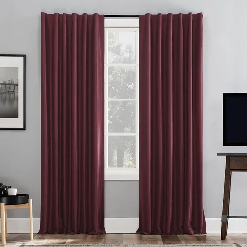 Miniatura 19 de Sun Zero Greyson - Valance de cortina con pestaña trasera de seda de dupioni de imitación con borlas de cuentas y aislamiento térmico total opaco