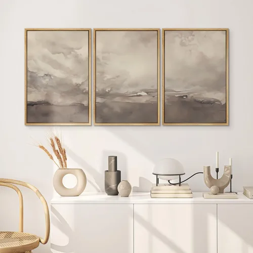 Miniatura 162 de SIGNWIN Lienzo enmarcado para pared, arte con pinceladas de flujo neutro en tonos beige abstractos, ilustraciones, arte moderno, decorativo