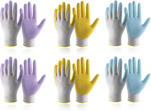 Miniatura 9 de HANDLANDY Guantes de jardinería para mujer, 3 pares de guantes de trabajo transpirables con revestimiento de nitrilo, el mejor regalo para mujeres