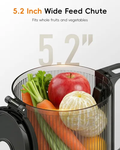 Miniatura 2 de FORLIM Exprimidor de prensa en frío, canal de alimentación grande de 5.2 pulgadas que se adapta a frutas enteras, máquina exprimidora de masticación