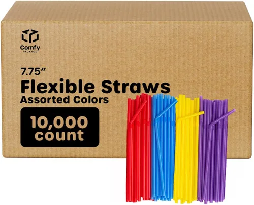 Miniatura 9 de Comfy Package [500 unidades] Pajitas de plástico flexibles - Palitos desechables - 7.75 pulgadas de alto - Colores surtidos