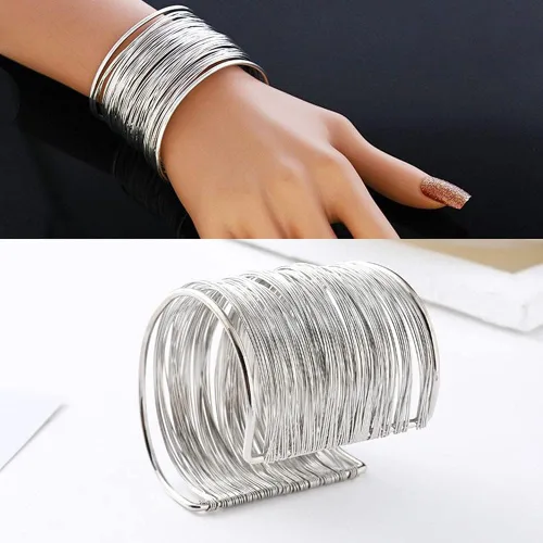 Miniatura 2 de MOZAKA 6 pulseras de alambre ancho abierto para mujer, pulsera de oro