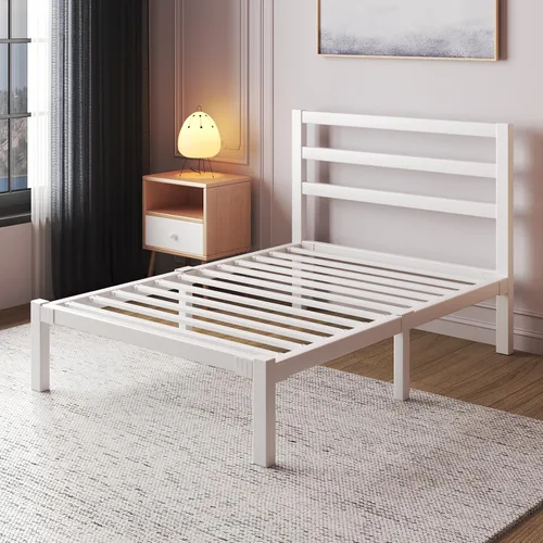 Miniatura 7 de LoVinson Marco de cama tamaño Twin, base de cama de plataforma resistente con base de metal fuerte, almacenamiento debajo de la cama, base de Blanco
