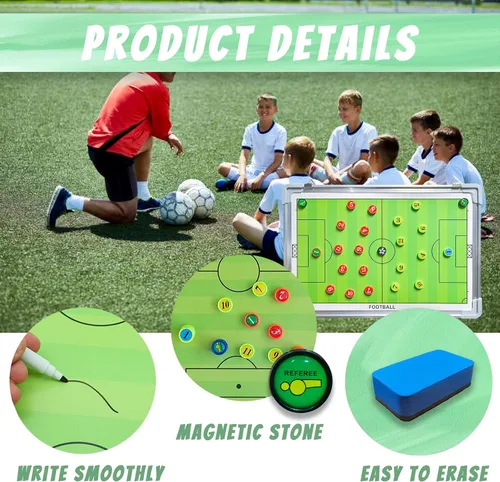 Miniatura 6 de PhantomSky Tablero de estrategia profesional portátil de aleación de aluminio para fútbol/fútbol, con marcadores magnéticos, bolígrafo, borrador