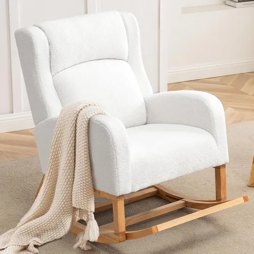 Miniatura 11 de HCHAIRH Mecedora para guardería, mecedoras de enfermería para mamá guardería, cómodo sillón mecedor con respaldo de alas con reposapiés y bolsillo