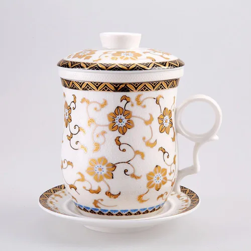 Miniatura 7 de Taza de té de porcelana con tapa de infusor y juegos de platillos – Taza de café de cerámica china Jingdezhen Taza de té de hoja suelta Sistema