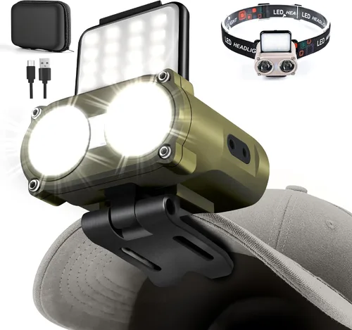 Miniatura 8 de Hopedone Luz LED para casco, 800 lúmenes, recargable, regulable, con clip, luces de casquillo, linterna ajustable de 180°, impermeable, para correr