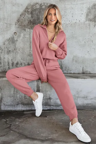 Miniatura 24 de PRETTYGARDEN Conjunto de suéter de 2 piezas para mujer, sudadera con cremallera, pantalones deportivos, ropa casual