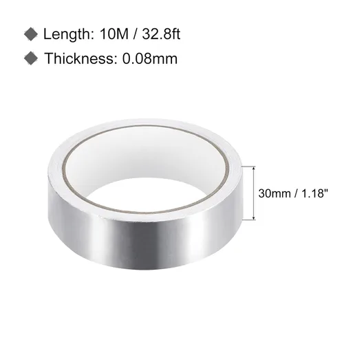 Miniatura 2 de MECCANIXITY Cinta de papel de aluminio, cinta de aluminio de 1.18 pulgadas x 32.8 pies (3.1 mil), cinta HVAC de alta temperatura, cinta de aluminio