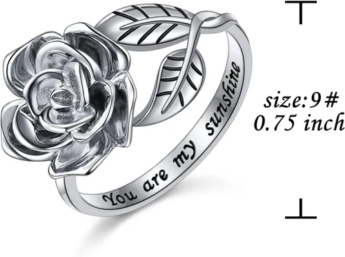 Miniatura 39 de Anillos abiertos ajustables de plata de ley S925, anillo de rosa para mujeres y adolescentes
