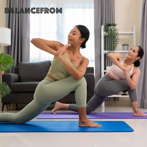 Miniatura 4 de BalanceFrom Esterilla de yoga multiusos de 1 pulgada extra gruesa de alta densidad antidesgarro con correa de transporte, bloques de yoga opcionales