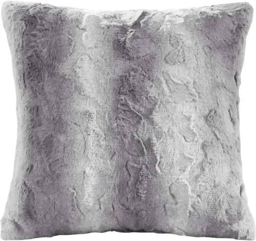 Miniatura 9 de Madison Park Zuri Almohadas Decorativas de Piel Sintética con Rayas Ombré Ultra Suaves de Lujo para Sofá y Cama con Relleno, 20x20 pulgadas, Gris