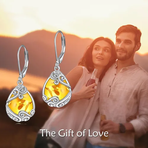 Miniatura 31 de Aretes colgantes con forma de lágrima de filigrana de piedra lunar de plata de ley 925 con cierre de palanca para mujer, regalos de joyería