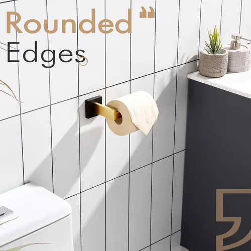 Miniatura 11 de KOKOSIRI Portarrollos de papel higiénico montado en la pared para baños, herrajes para baño, acero inoxidable T-304, negro mate y dorado B2003GDK