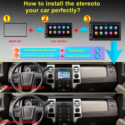 Miniatura 9 de Apple CarPlay doble Din inalámbrico, 7 pulgadas Bluetooth 5.2, radio de coche FM, IPS 1024 x 600 pantalla táctil estéreo de coche, cámara