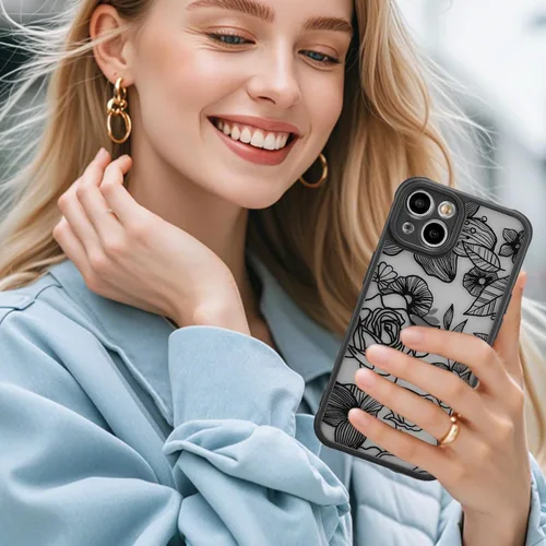 Miniatura 6 de XIZYO Funda para iPhone 14 Plus, diseño de rosa floral para mujeres y niñas, patrón estético, delgado, de poliuretano termoplástico, a prueba