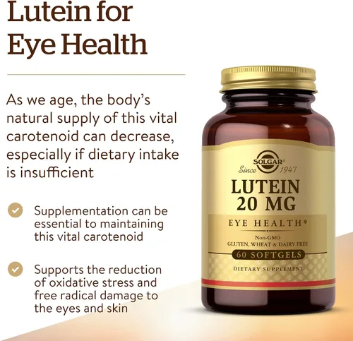 Miniatura 3 de Solgar Luteína 20 mg, 60 cápsulas blandas - Apoya la salud ocular - Ayuda a filtrar la luz azul - Contiene luteína FloraGLO - Sin OMG, sin gluten