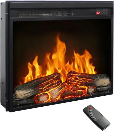 Miniatura 9 de Chimenea eléctrica de 23 pulgadas, llama y troncos realistas, brillo de 4 llamas ajustables, inserto de chimenea con control remoto, temporizador