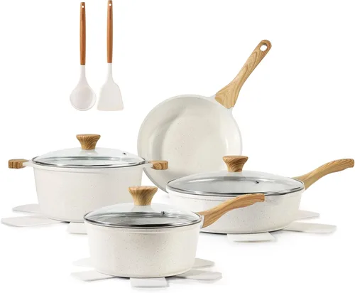 SENSARTE Juego de utensilios de cocina de cerámica antiadherente de 13 piezas, juego de ollas y sartenes saludables, juego de cocina no tóxico con