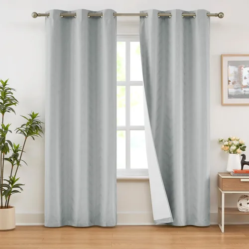 Miniatura 10 de Cortinas opacas para ventana de dormitorio o sala de estar, elegantes cortinas de ventana con patrón geométrico jacquard con respaldo blanco