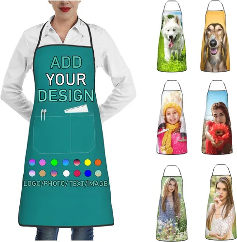 Miniatura 36 de Delantal personalizado con 2 bolsillos, personalizable con nombre, texto, logotipo, foto, cocina, horneado, delantal de cocina para mujeres y hombres