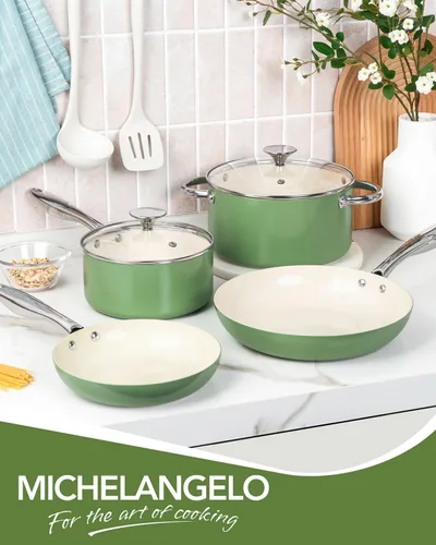 Miniatura 8 de MICHELANGELO Juego de ollas y sartenes antiadherentes, juego de utensilios de cocina de titanio con revestimiento de cerámica no tóxico, 8 ollas
