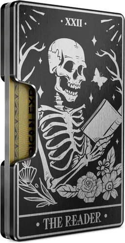 Miniatura 18 de Cartera de aluminio grabada para hombre, clip delgado para dinero y tarjetero con acabado grabado. Bloqueo RFID mejorado, carteras compactas, únicas